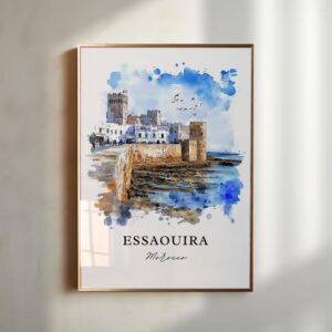 Essaouira Watercolor Art, Morocco Wall Art